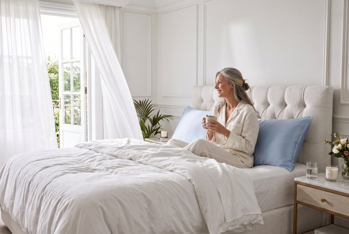 Pure mulberry silk pillowcase in soft blue