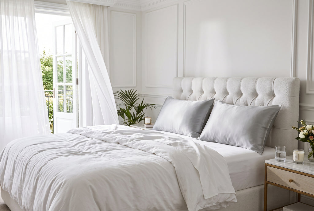 Pure mulberry silk pillowcase in silver