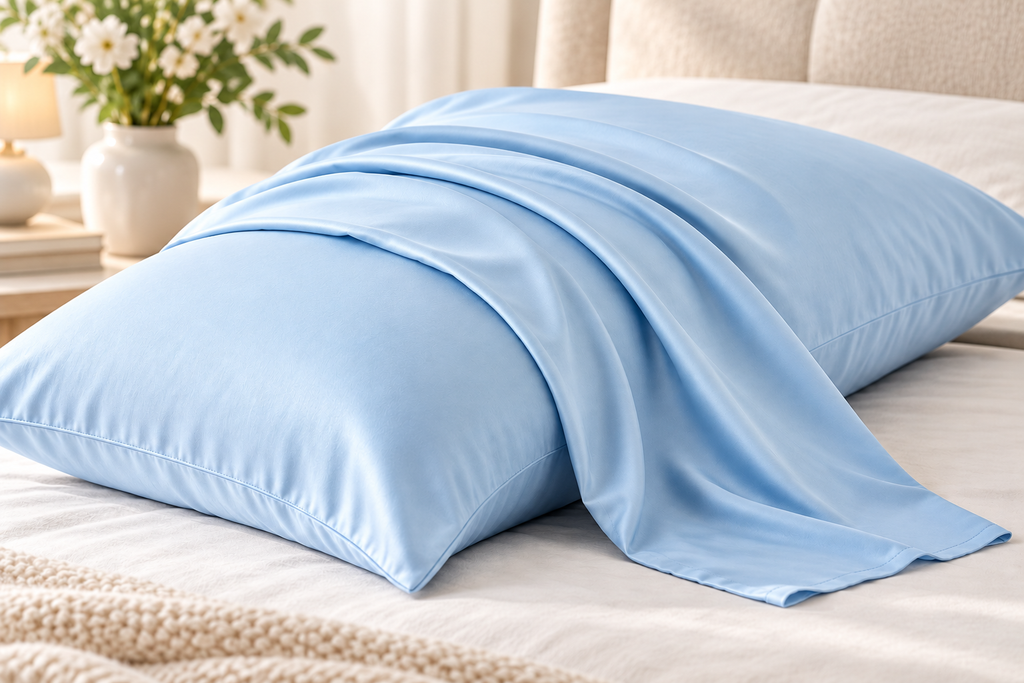 Breathable bamboo pillowcase in blue