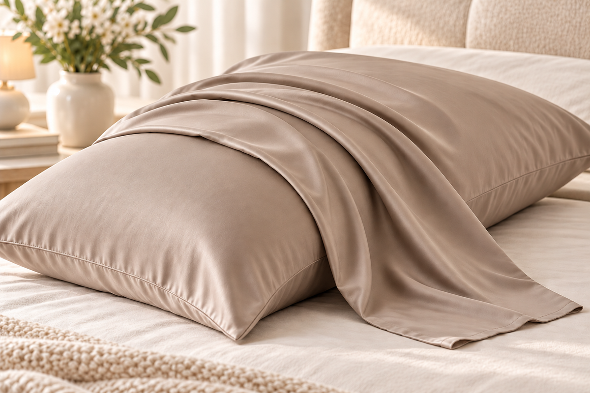 Breathable bamboo pillowcase in latte